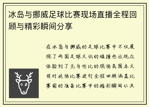 冰岛与挪威足球比赛现场直播全程回顾与精彩瞬间分享